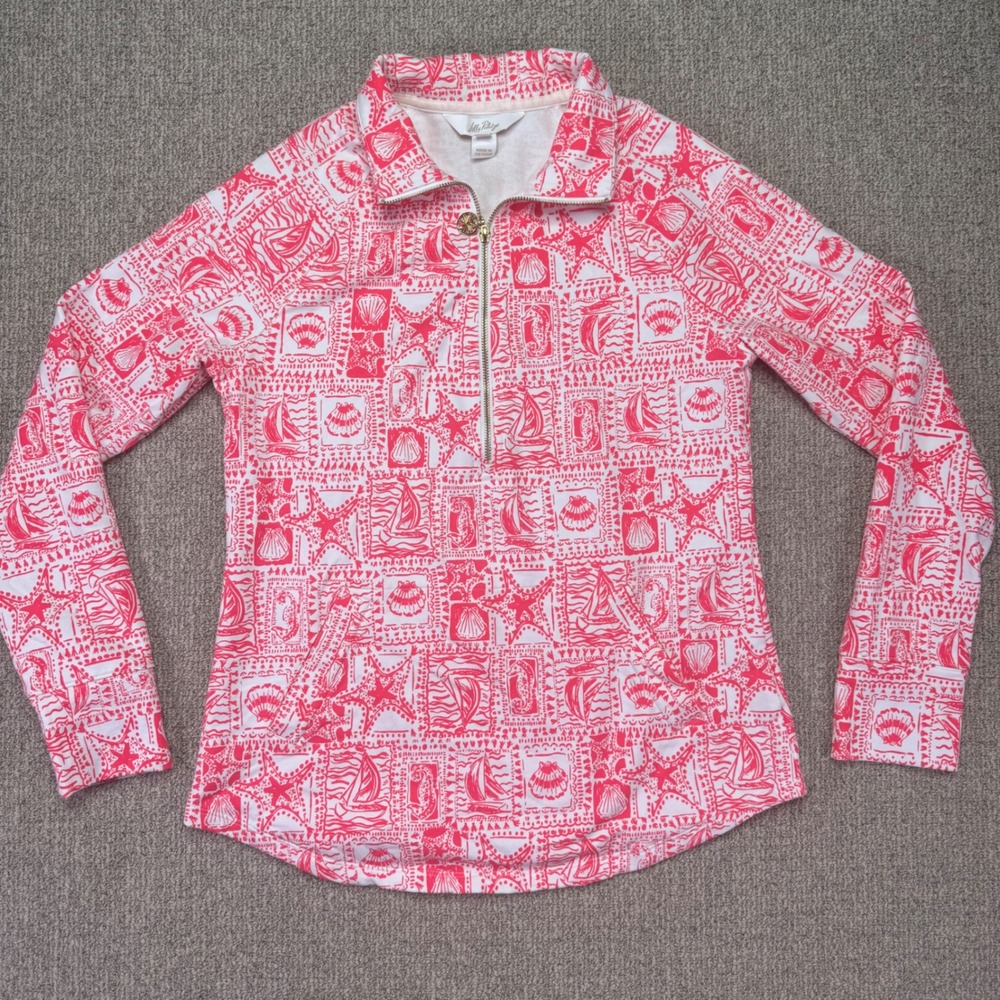 NWOT Lilly Pulitzer‎ Nautical Print Quarter Zip Pullover Pink White Size XS